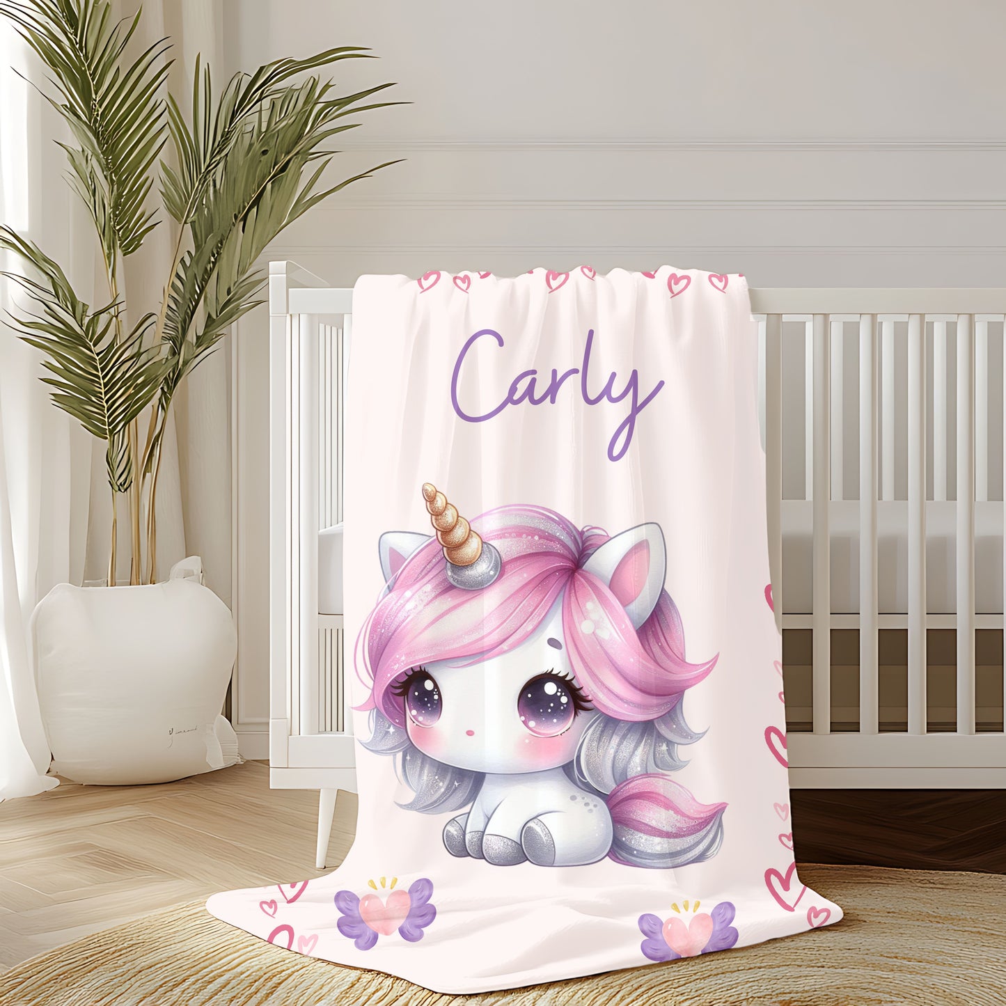 Personalized Unicorn Velveteen Plush Blanket, Custom Baby Blanket, Kids Blanket, Cozy Gift, Soft Throw Blanket, Nursery Decor
