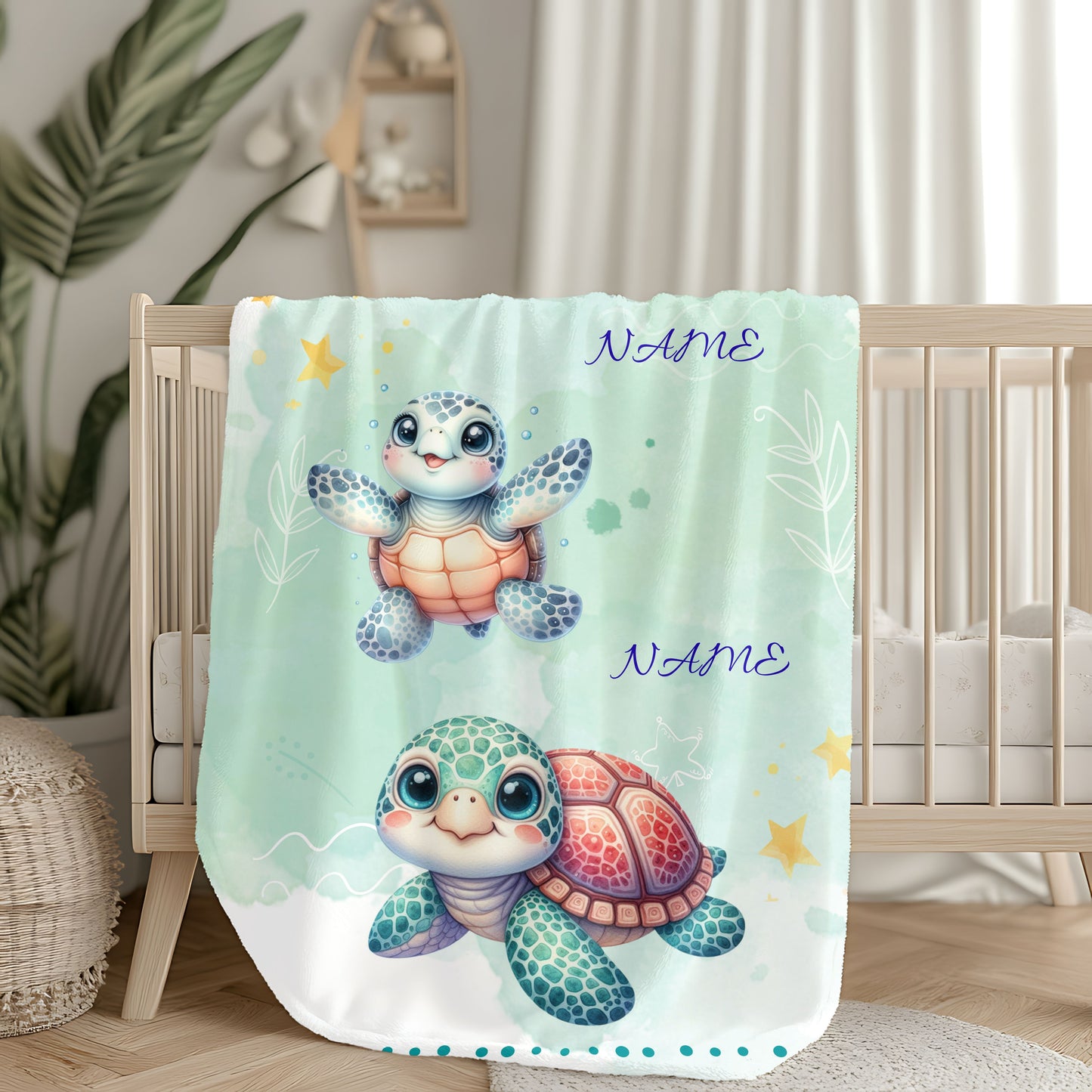 Personalized Turtle Plush Blanket, Baby Shower Gift, Nursery Decor, Soft Throw Blanket, Birthday Present