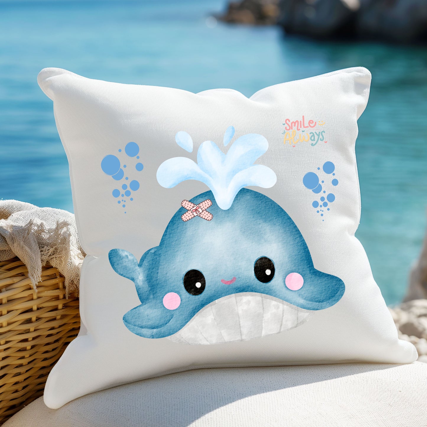 Whale with a bandage and bubble pun Polyester Square Pillow