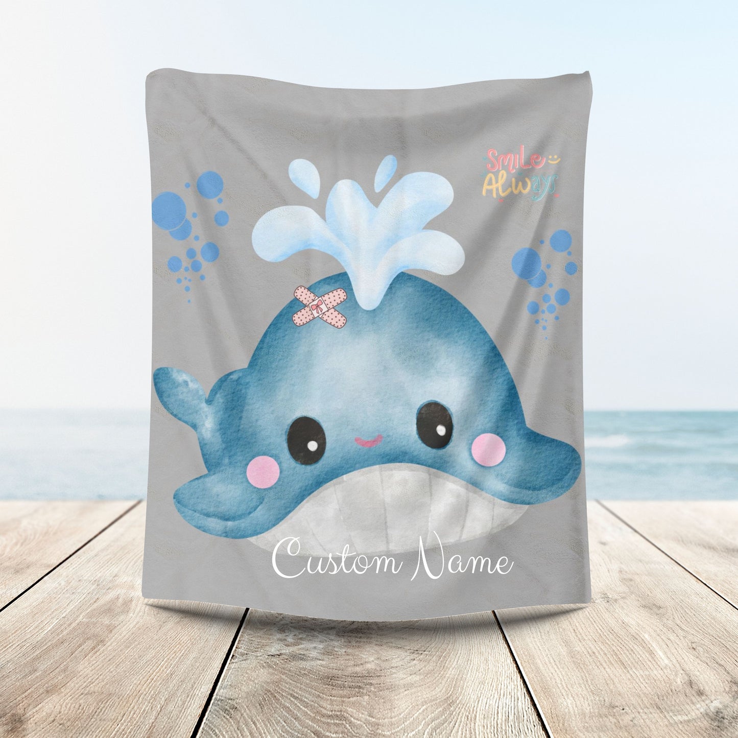 Whale with a bandage and bubble Velveteen Plush Blanket