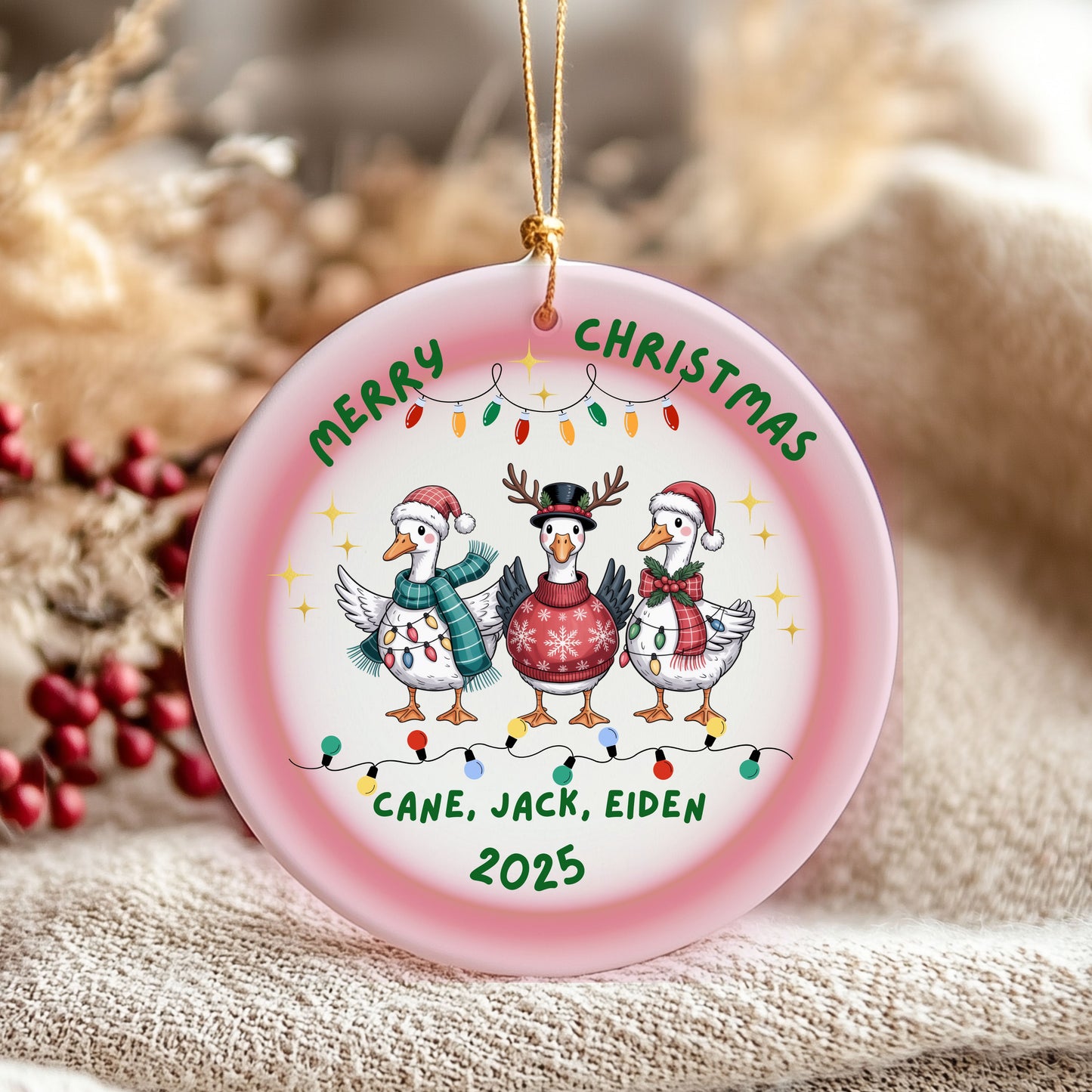 Ceramic Christmas Ornament, Personalized Holiday Decor, Festive Ornament Set, Unique Gift, Family Keepsake