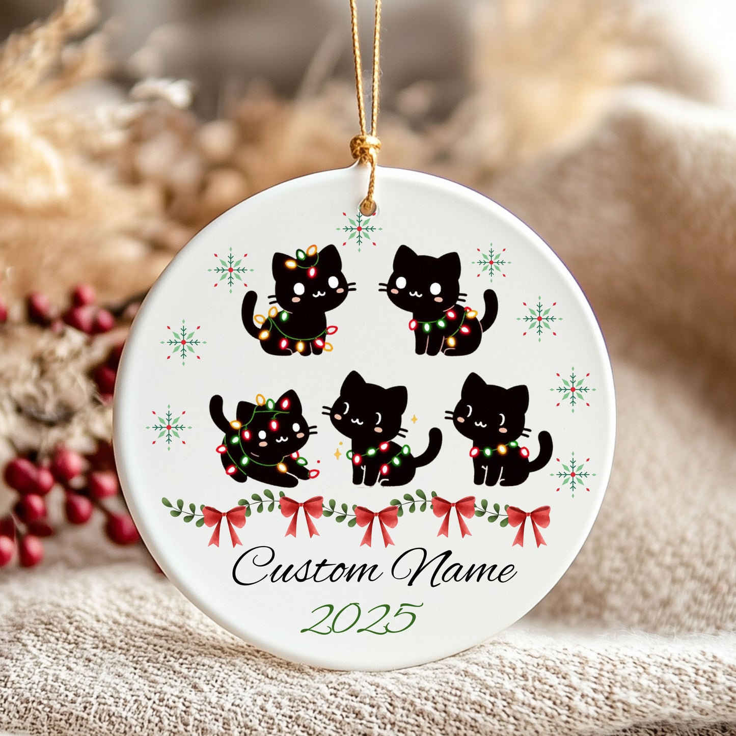 Custom Cat Christmas Ornament | Personalized Holiday Decor, Kitty Gift for Pet Lovers, Unique Keepsake, Tree Decoration, 2025