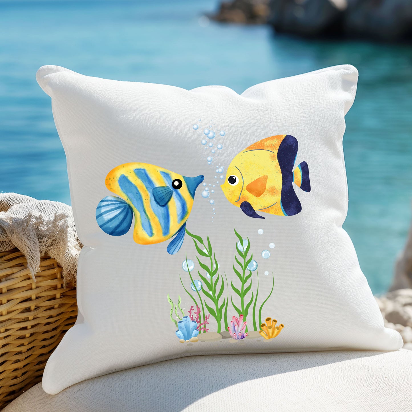 Two fish greet in underwater Spun Polyester Square Pillow