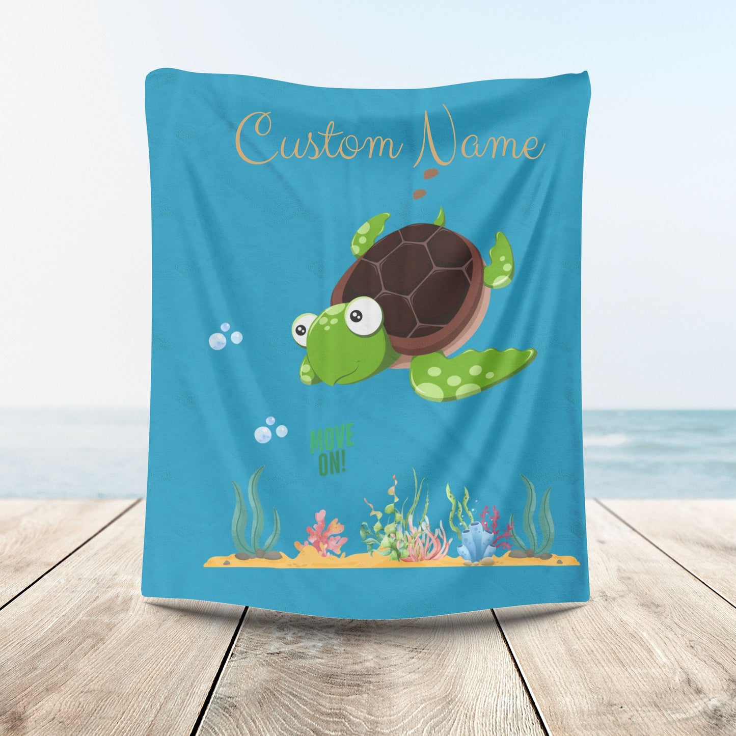 Turtle with seaweed and bubble Velveteen Plush Blanket