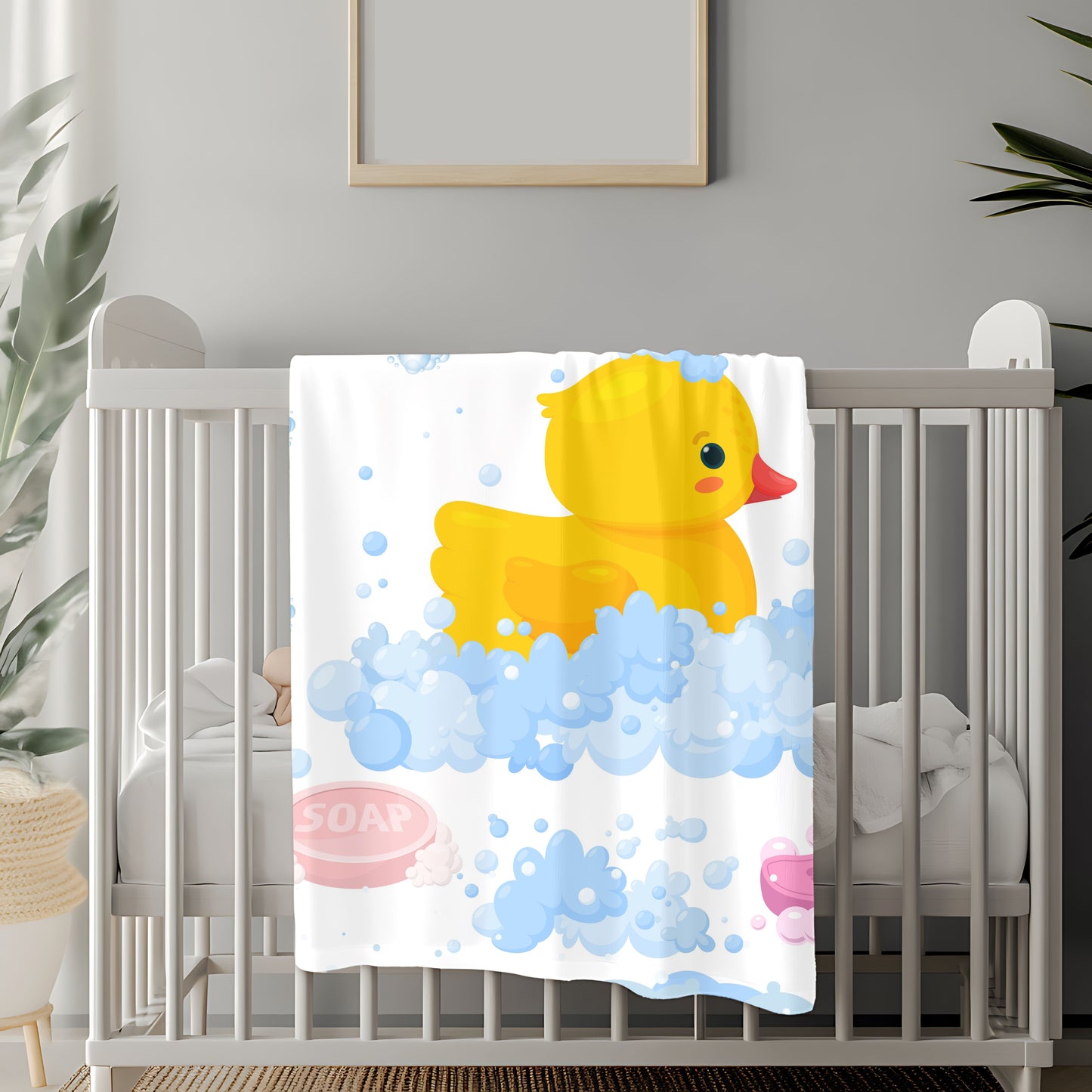 Custom Duck Bath Time Velveteen Plush Blanket, Baby Shower Gift, Nursery Decor, Personalized Blanket, Soft Throw Blanket