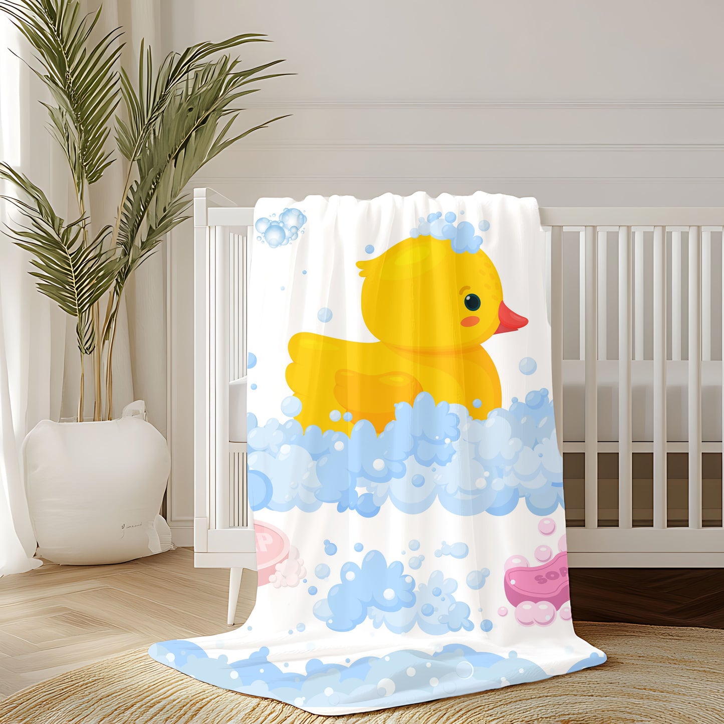 Custom Duck Bath Time Velveteen Plush Blanket, Baby Shower Gift, Nursery Decor, Personalized Blanket, Soft Throw Blanket