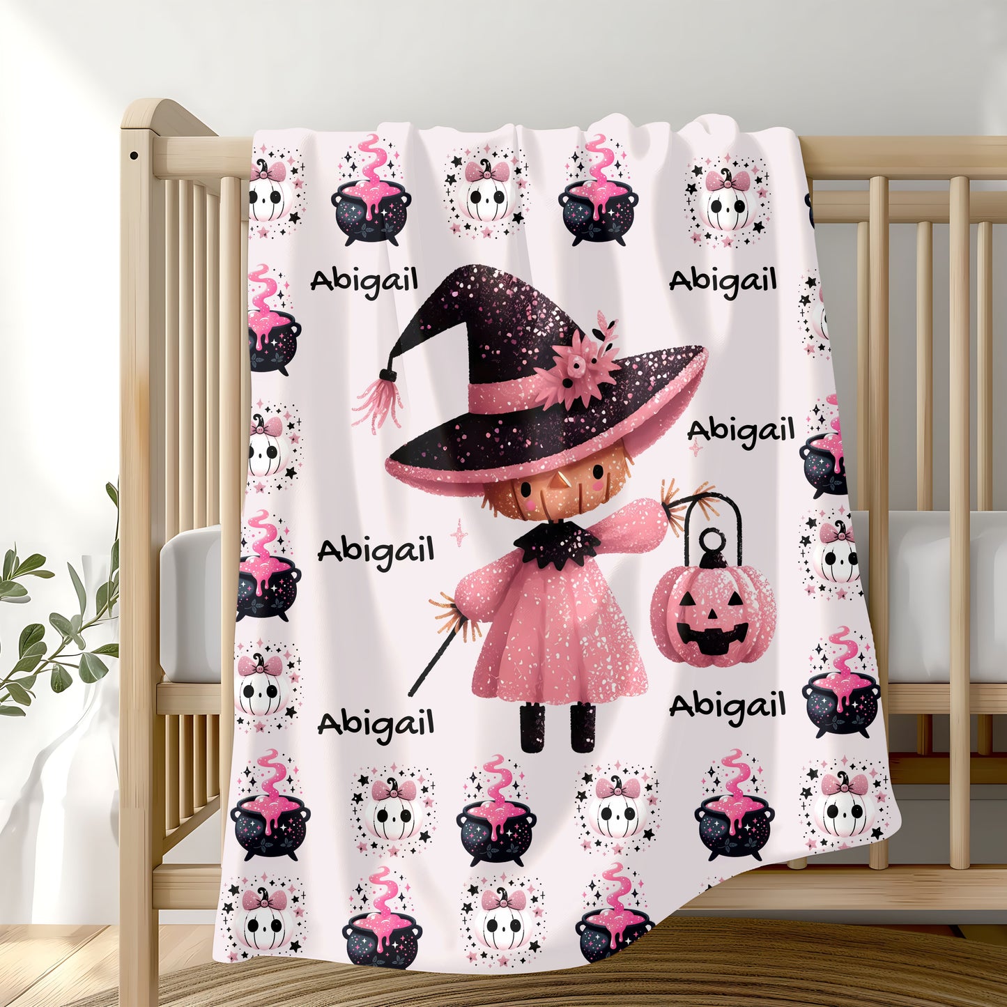 Personalized Halloween Velveteen Plush Blanket, Soft Cozy Throw, Perfect for Kids, Witch Design, Fall Decor, Gift Idea