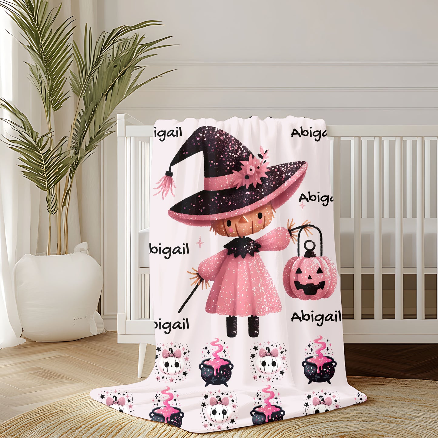 Personalized Halloween Velveteen Plush Blanket, Soft Cozy Throw, Perfect for Kids, Witch Design, Fall Decor, Gift Idea