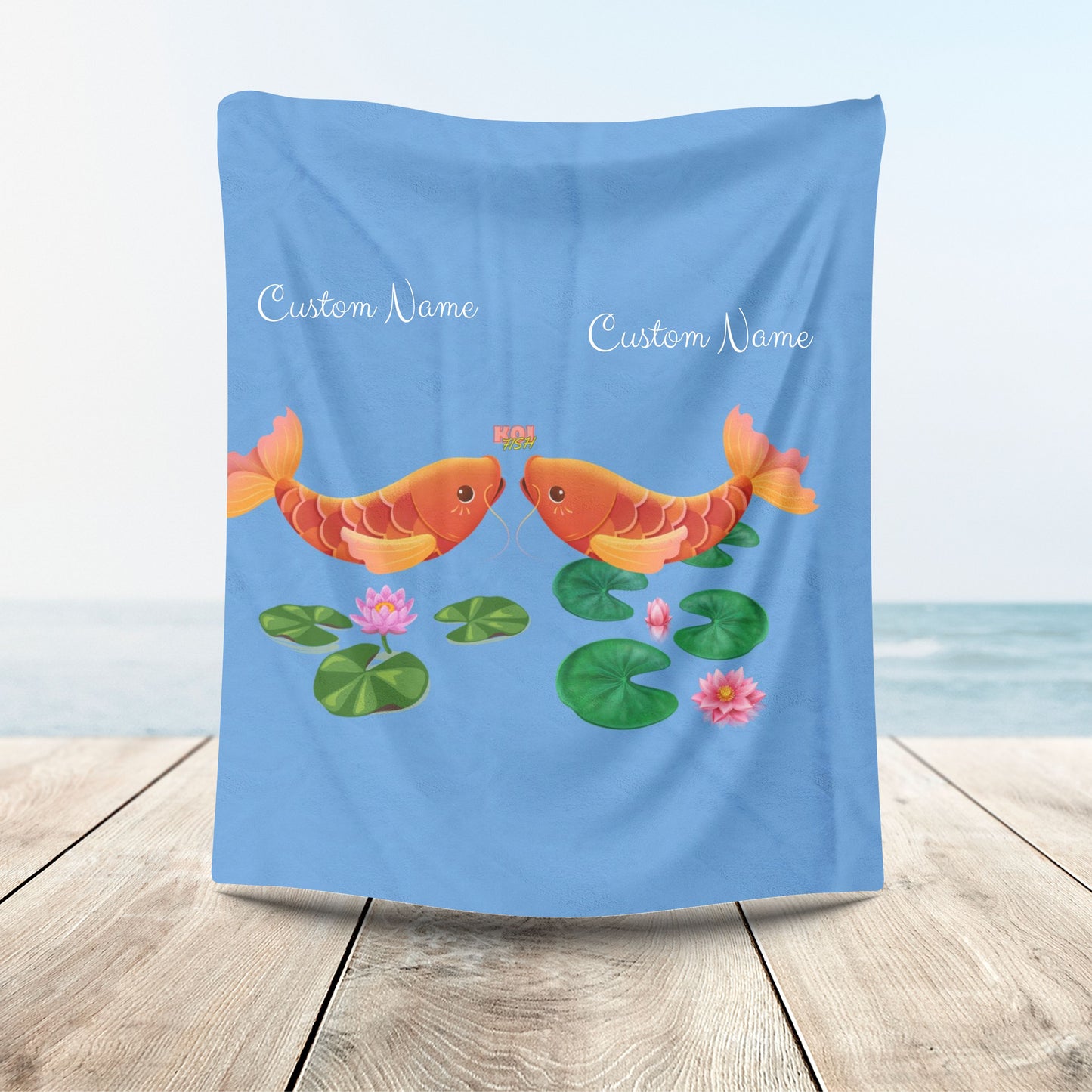 Golden koi fish with lotus flowers Velveteen Plush Blanket