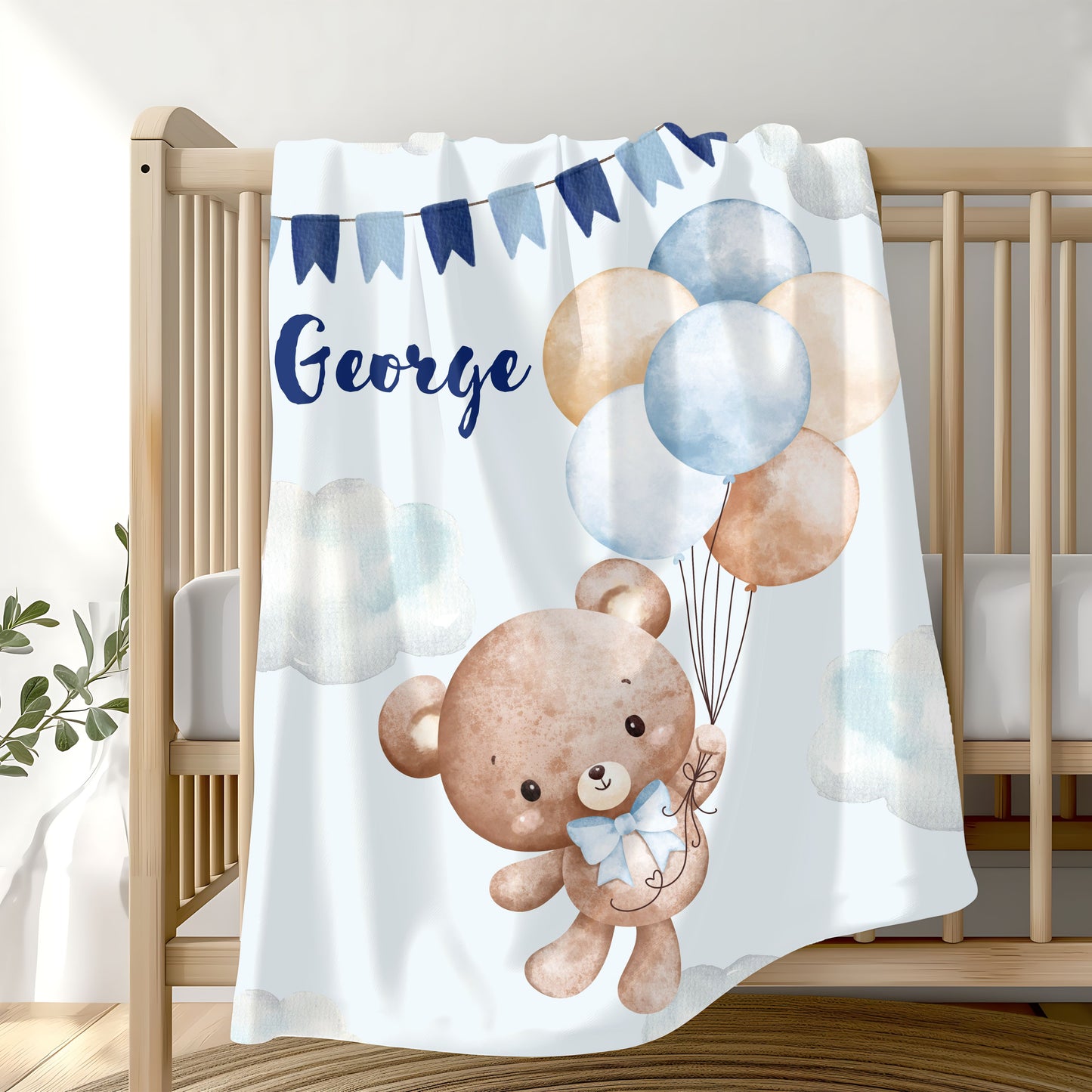 Personalized Velveteen Plush Blanket with Teddy Bear Design, Cozy Baby Gift, Nursery Decor, Baby Shower Blanket, Soft Baby Blanket