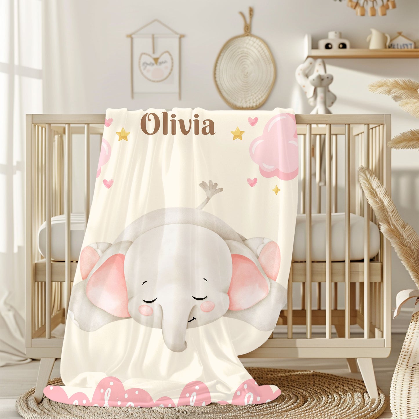 Personalized Baby Elephant Plush Blanket, Soft Nursery Throw, Gift for Newborn, Baby Shower, Child's Room Decor, Cozy Bedding