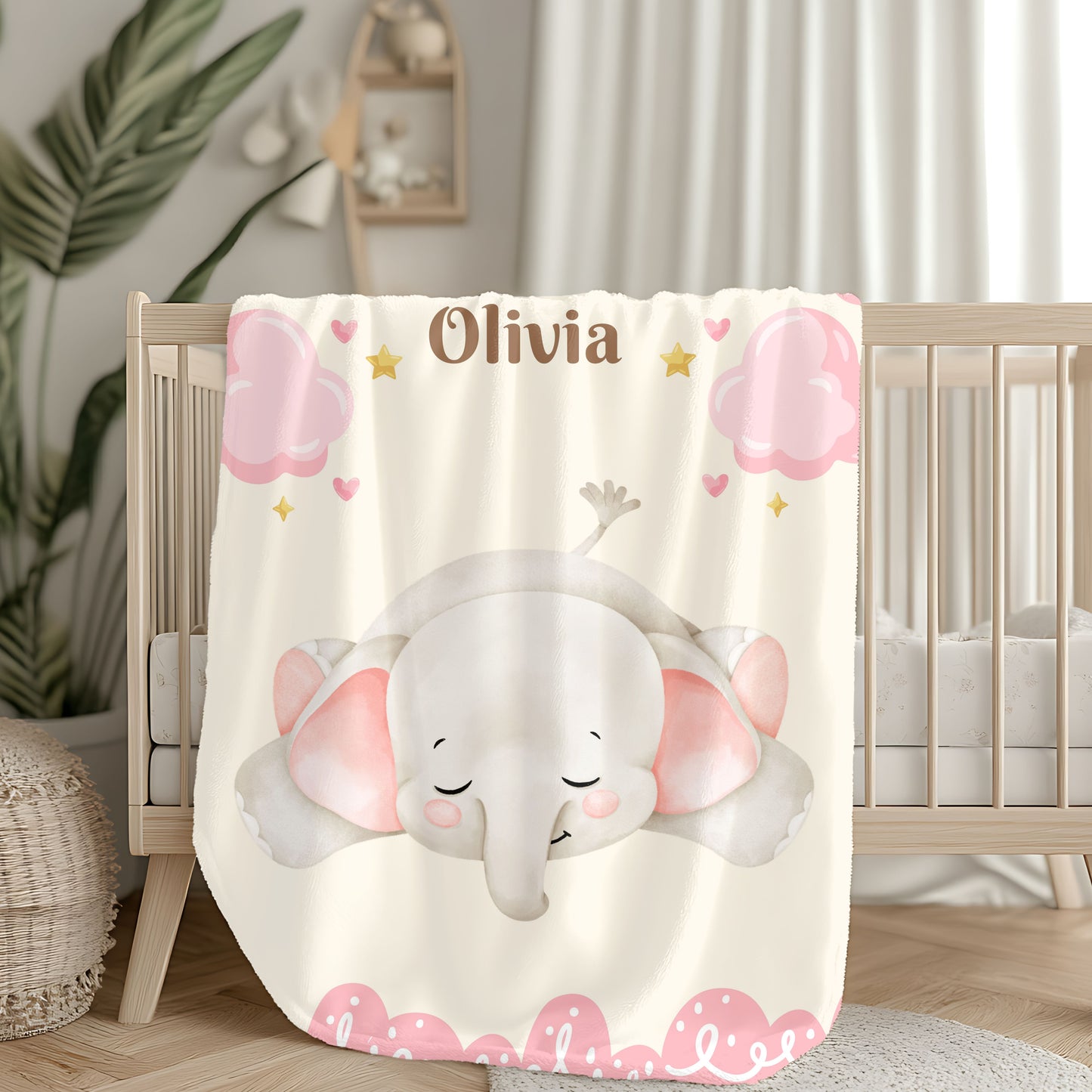 Personalized Baby Elephant Plush Blanket, Soft Nursery Throw, Gift for Newborn, Baby Shower, Child's Room Decor, Cozy Bedding