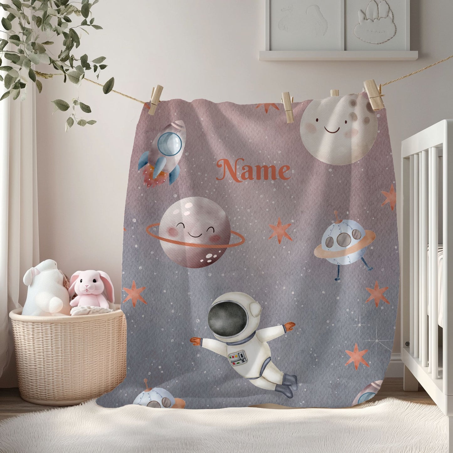 Personalized Space-Themed Velveteen Plush Blanket, Cozy Kids Blanket, Astronaut Decor, Custom Baby Shower Gift, Soft Throw Blanket