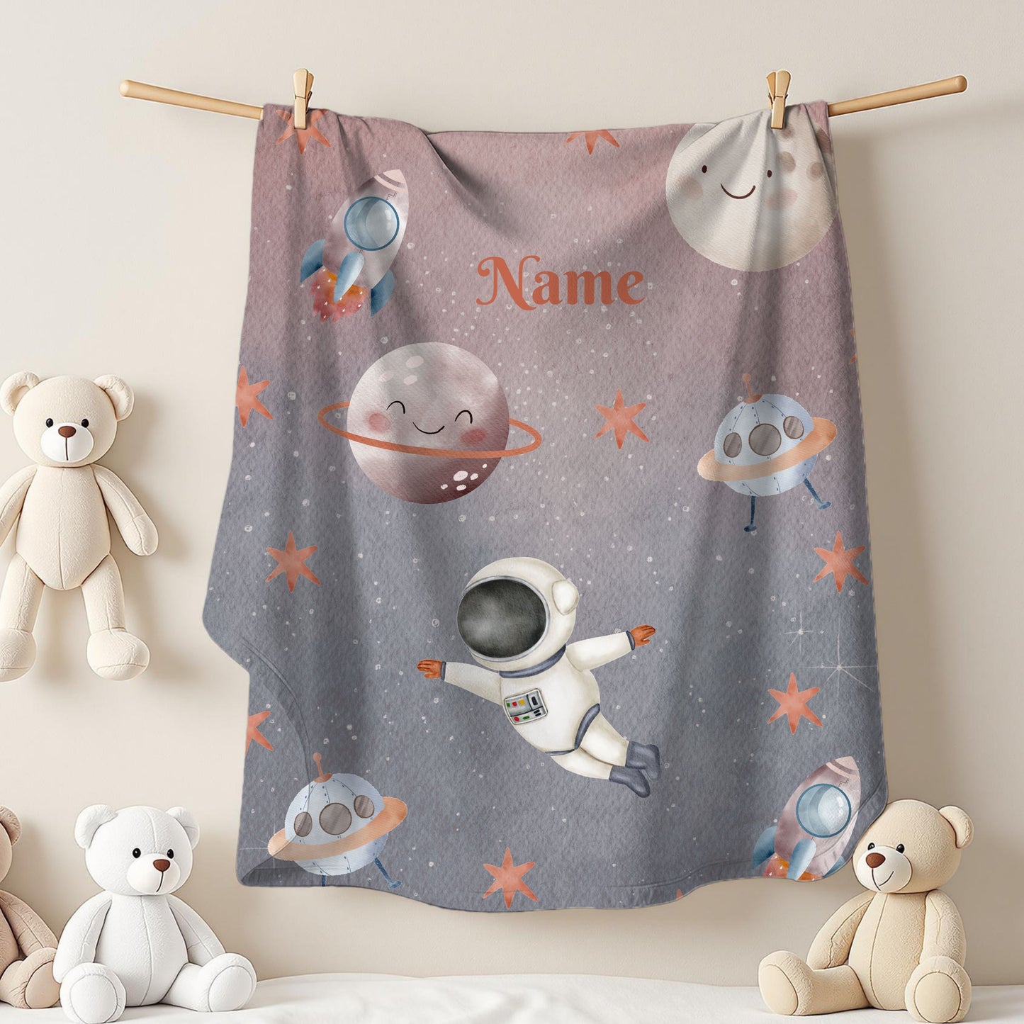 Personalized Space-Themed Velveteen Plush Blanket, Cozy Kids Blanket, Astronaut Decor, Custom Baby Shower Gift, Soft Throw Blanket