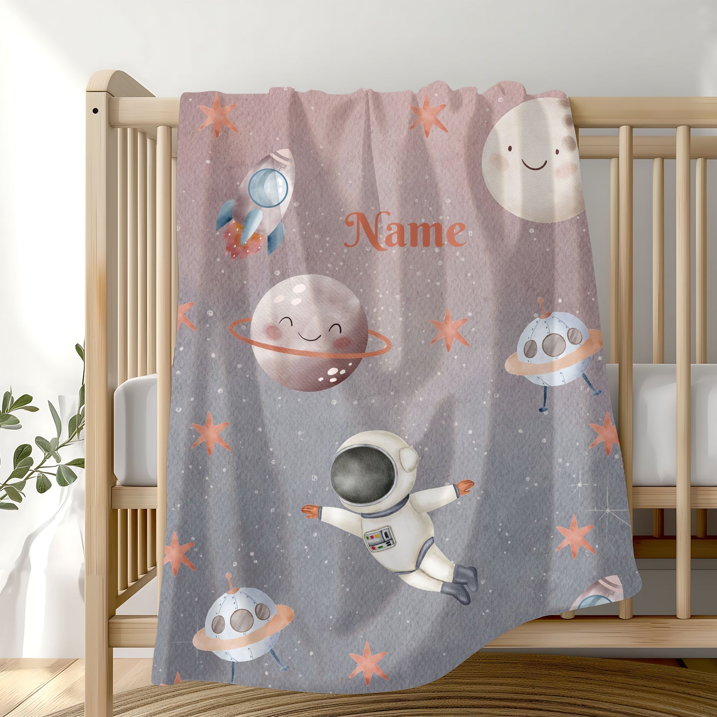 Personalized Space-Themed Velveteen Plush Blanket, Cozy Kids Blanket, Astronaut Decor, Custom Baby Shower Gift, Soft Throw Blanket