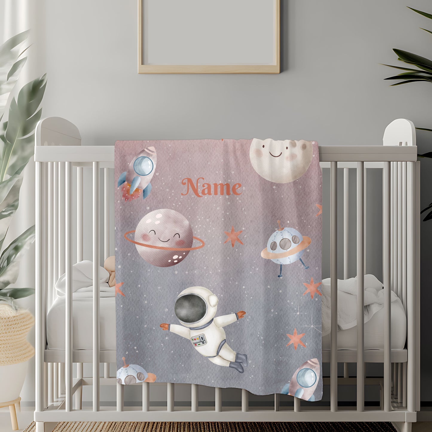 Personalized Space-Themed Velveteen Plush Blanket, Cozy Kids Blanket, Astronaut Decor, Custom Baby Shower Gift, Soft Throw Blanket