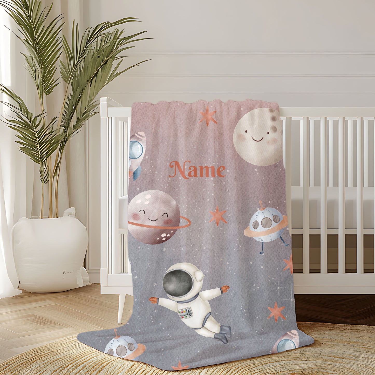Personalized Space-Themed Velveteen Plush Blanket, Cozy Kids Blanket, Astronaut Decor, Custom Baby Shower Gift, Soft Throw Blanket