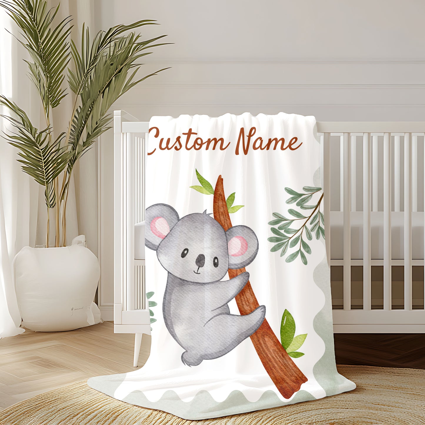 Custom Velveteen Plush Blanket with Adorable Koala Design, Cozy Gift for Kids, Nursery Decor, Personalized Baby Blanket, Holiday Gift Idea