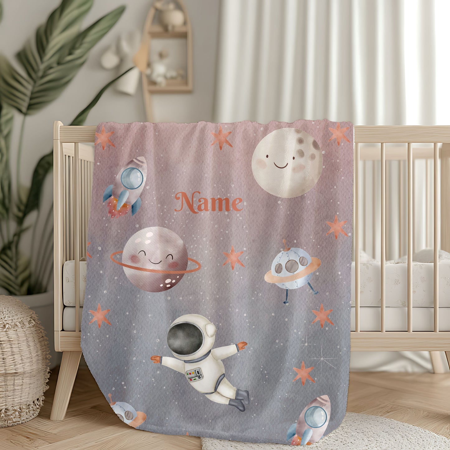Personalized Space-Themed Velveteen Plush Blanket, Cozy Kids Blanket, Astronaut Decor, Custom Baby Shower Gift, Soft Throw Blanket