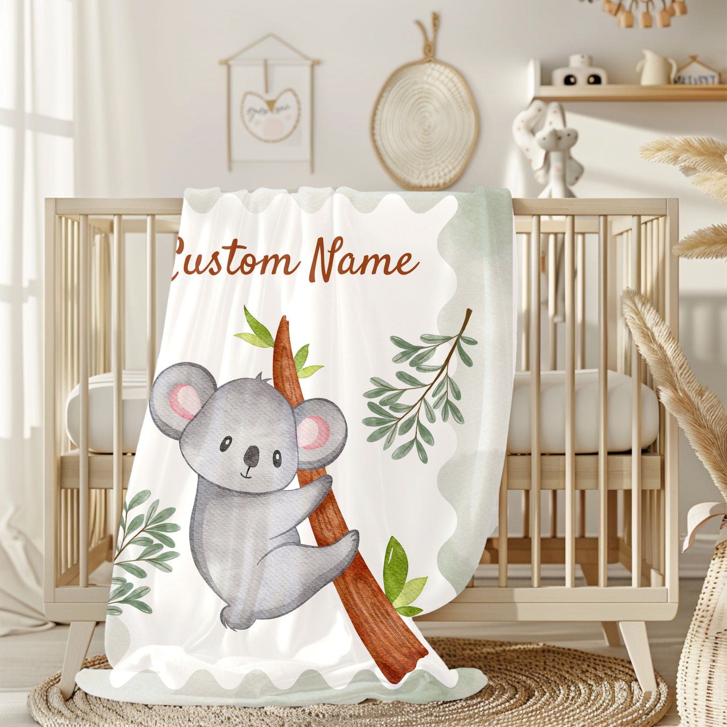 Custom Velveteen Plush Blanket with Adorable Koala Design, Cozy Gift for Kids, Nursery Decor, Personalized Baby Blanket, Holiday Gift Idea
