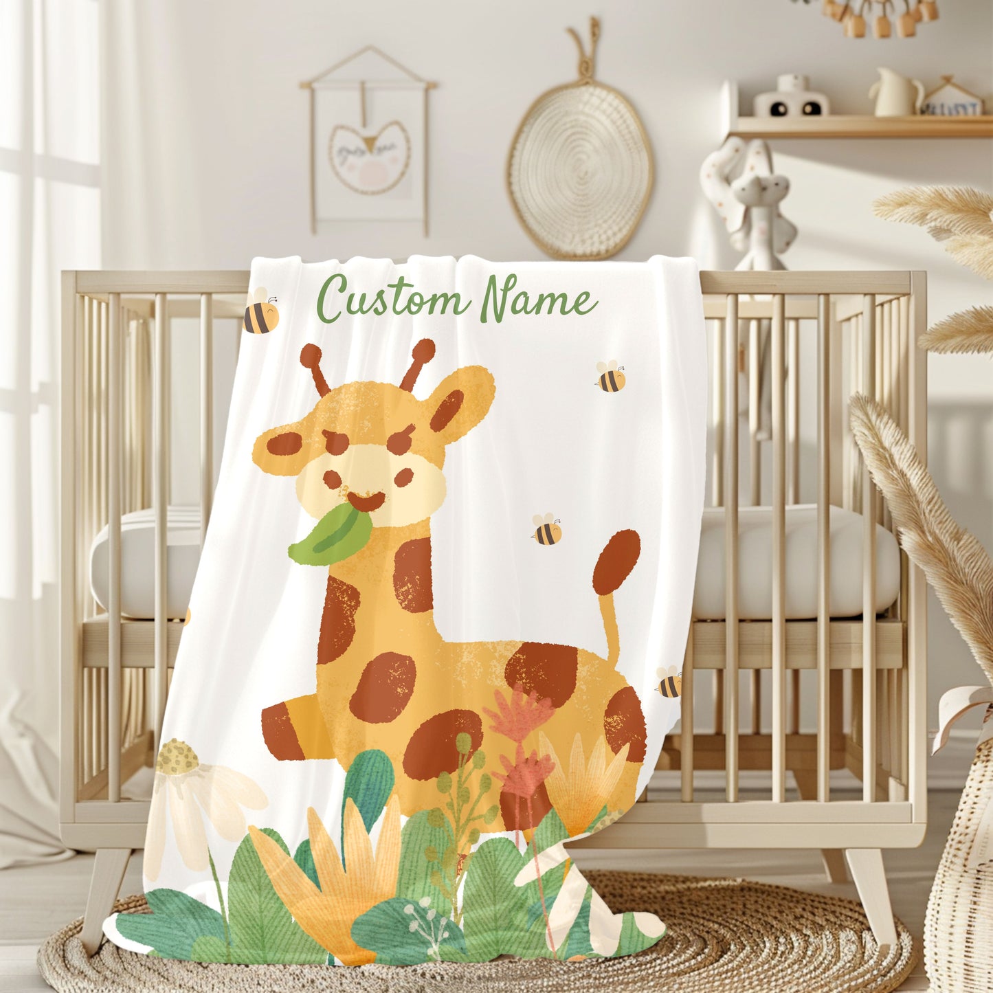 Custom Giraffe Plush Blanket, Child's Cozy Throw, Personalized Baby Gift, Nursery Decor, Soft Comfort Blanket