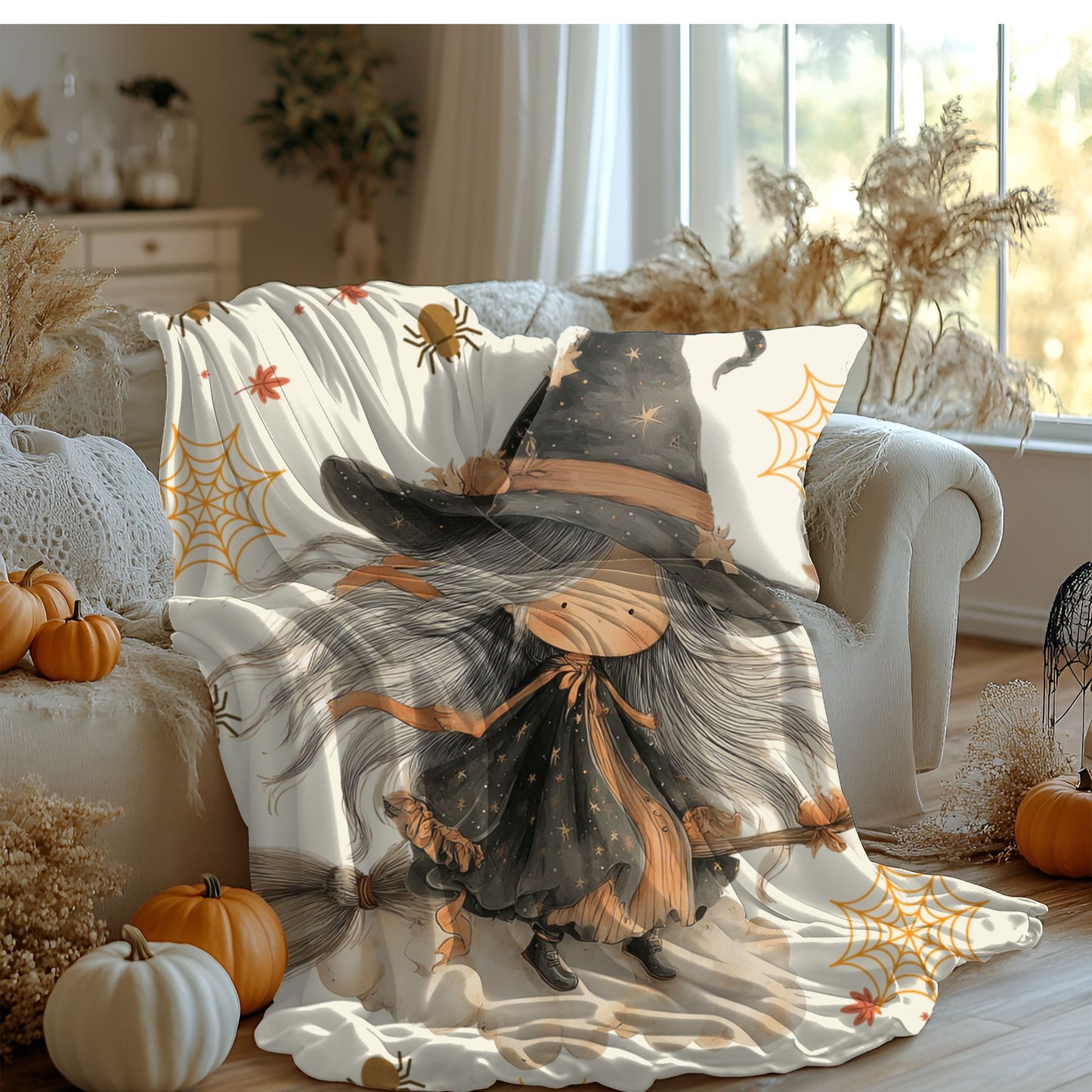 Cozy Witchy Velveteen Plush Blanket | Fall Decor, Halloween Gift, Soft Throw, Decorative Blanket, Warm Blanket