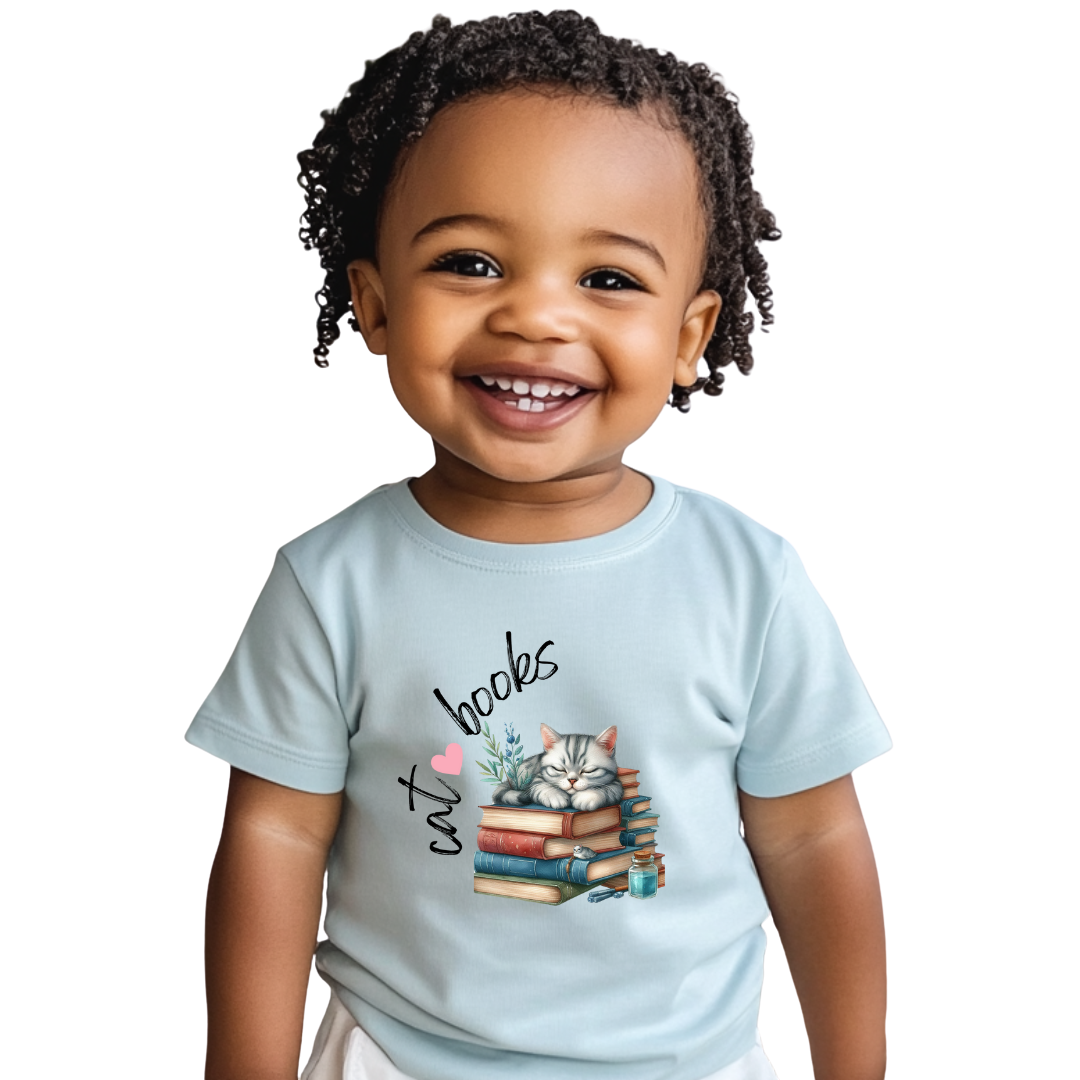 Cute Cat Books Toddler Tee, Kids Cat Lover Shirt, Bookworm Toddler T-Shirt, Gift for Cat Lovers, Fun Children's Apparel