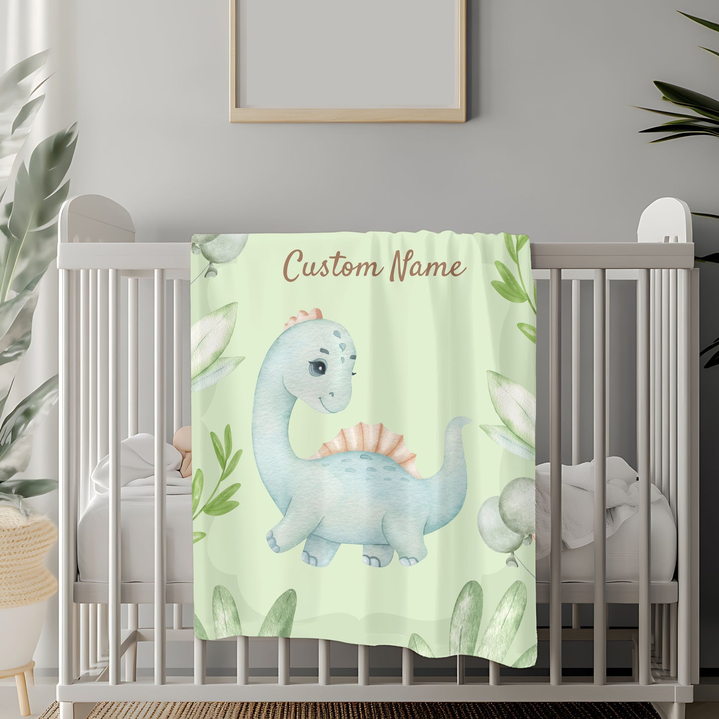Personalized Dinosaur Velveteen Plush Blanket, Kids Room Decor, Baby Shower Gift, Custom Name Blanket, Soft Throw for Children