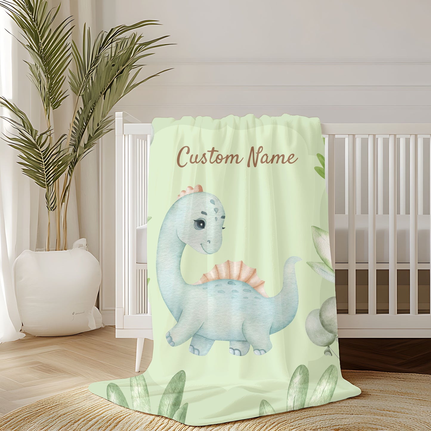 Personalized Dinosaur Velveteen Plush Blanket, Kids Room Decor, Baby Shower Gift, Custom Name Blanket, Soft Throw for Children