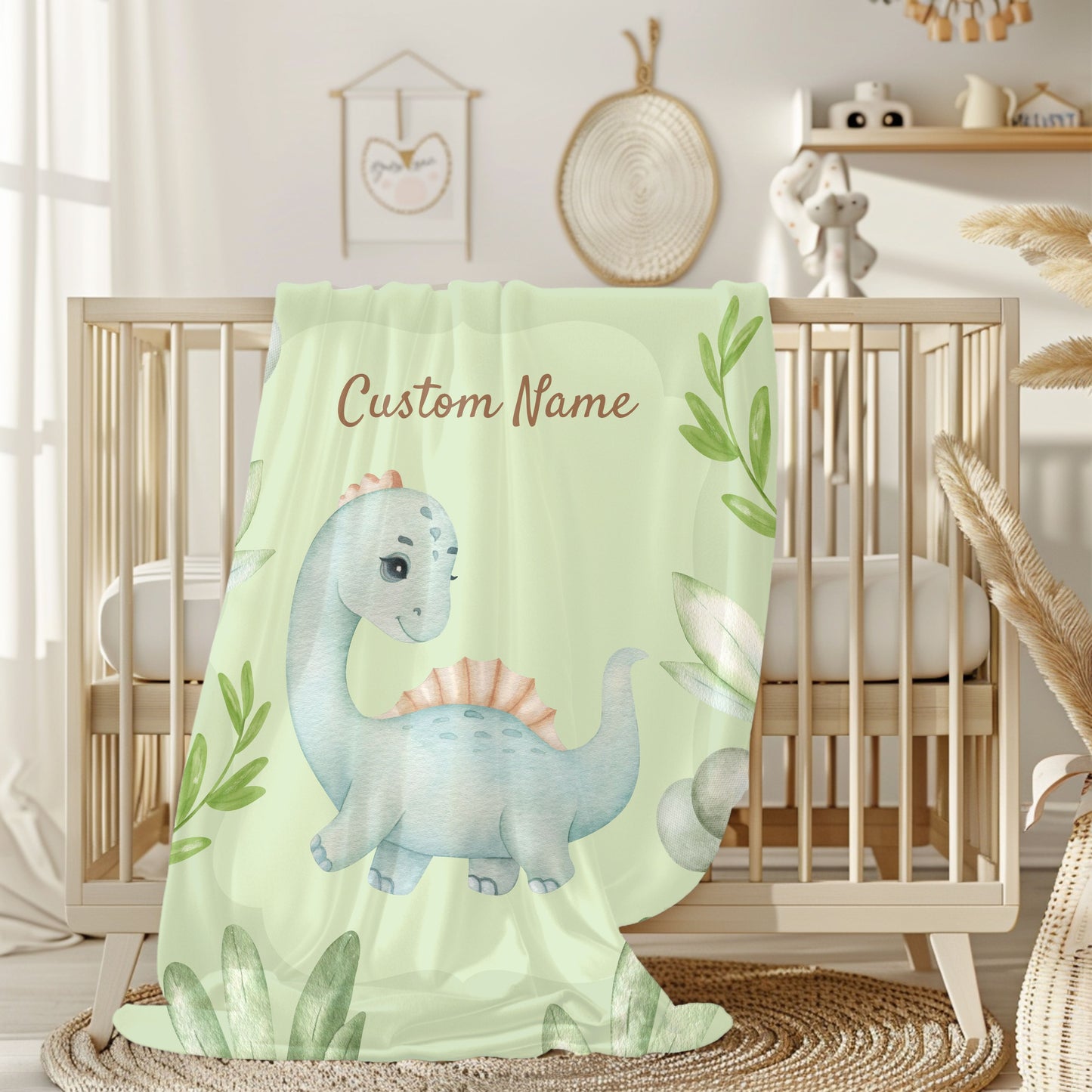 Personalized Dinosaur Velveteen Plush Blanket, Kids Room Decor, Baby Shower Gift, Custom Name Blanket, Soft Throw for Children