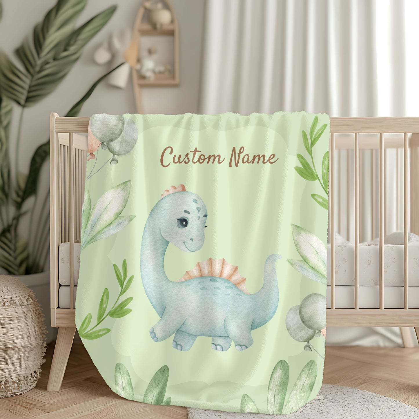 Personalized Dinosaur Velveteen Plush Blanket, Kids Room Decor, Baby Shower Gift, Custom Name Blanket, Soft Throw for Children