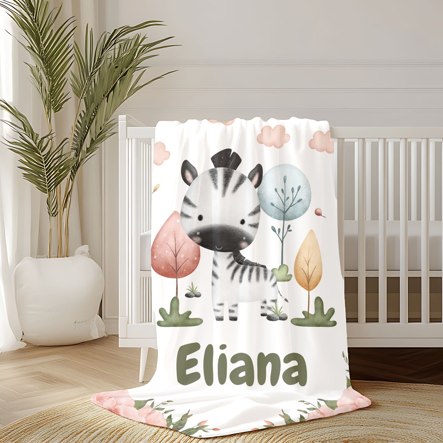 Personalized Zebra Plush Blanket for Babies, Nursery Decor, Baby Shower Gift, Soft Baby Blanket, Custom Name Blanket