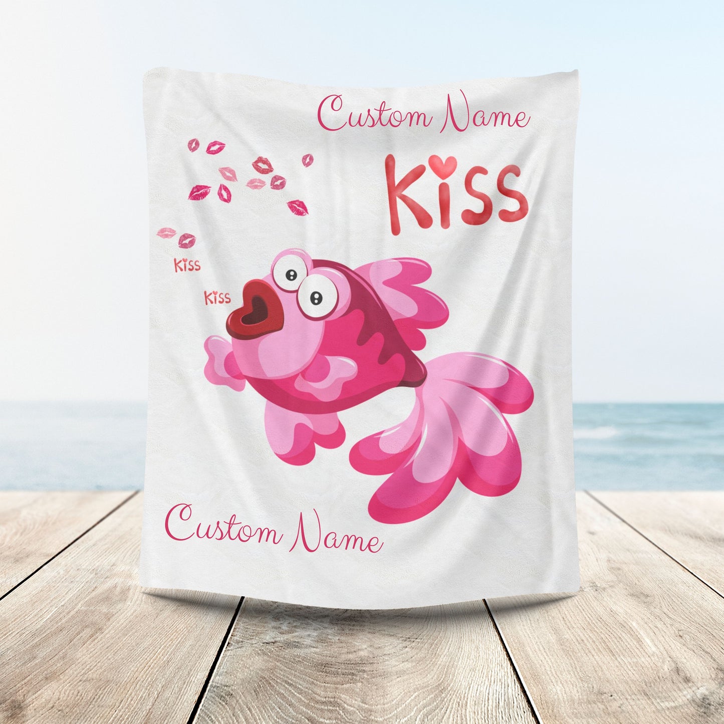 Pink fish with open mouth and kiss Velveteen Plush Blanket