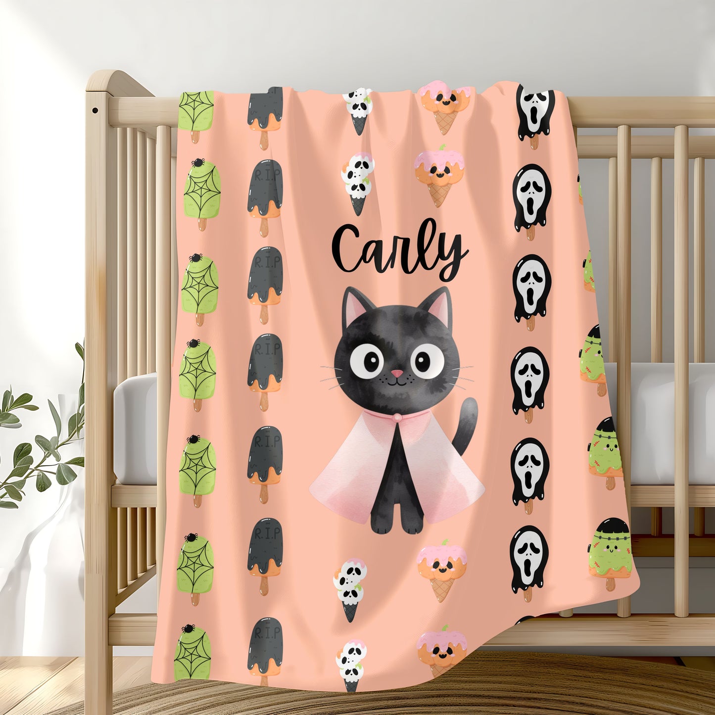 Adorable Personalized Cat Plush Blanket for Kids, Cozy Halloween Blanket, Cute Gift for Cat Lovers, Child's Room Decor, Fleece Throw