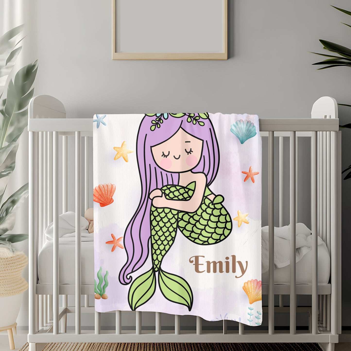 Mermaid Plush Blanket, Kids Throw Blanket, Personalized Blanket, Cozy Home Decor, Gift for Girls