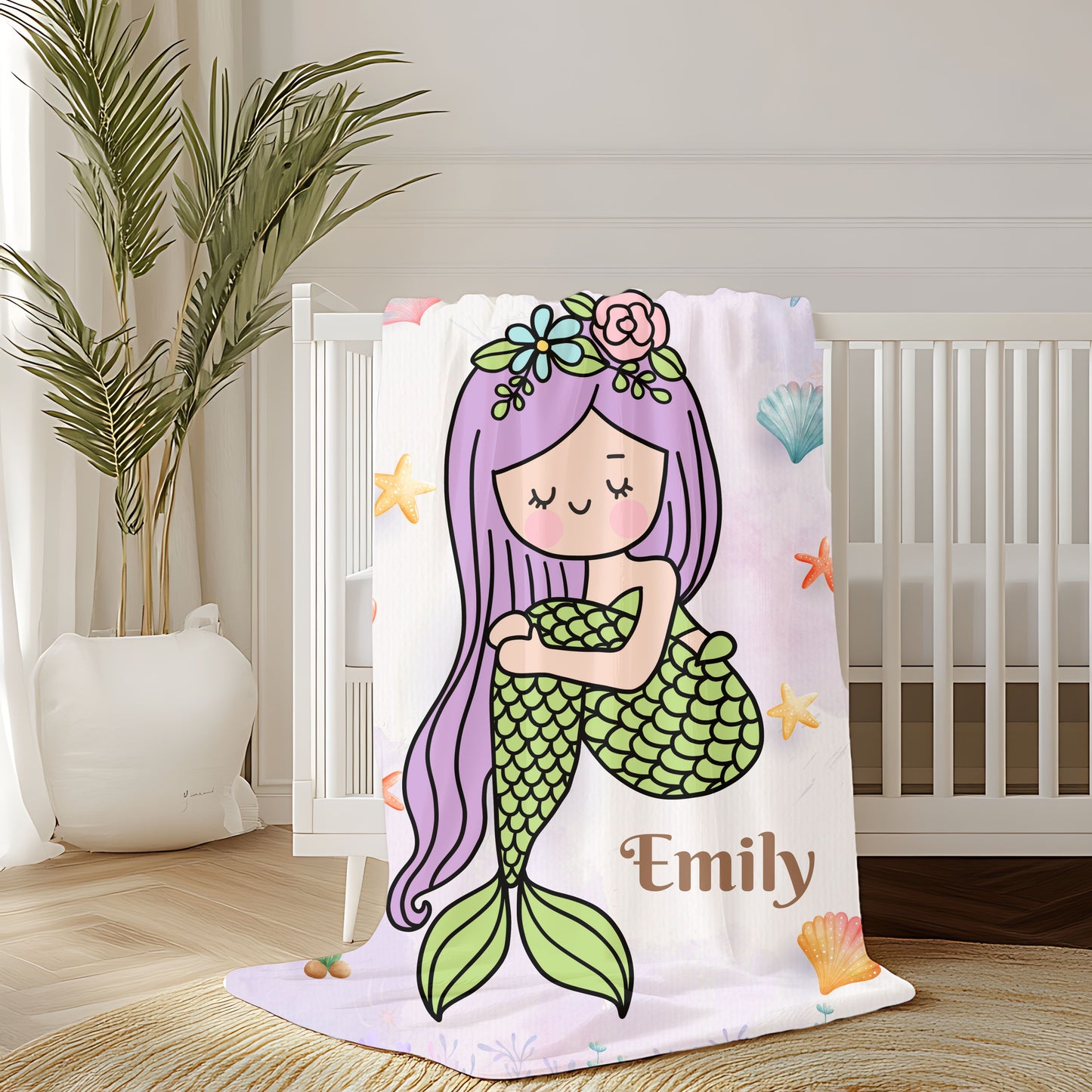 Mermaid Plush Blanket, Kids Throw Blanket, Personalized Blanket, Cozy Home Decor, Gift for Girls