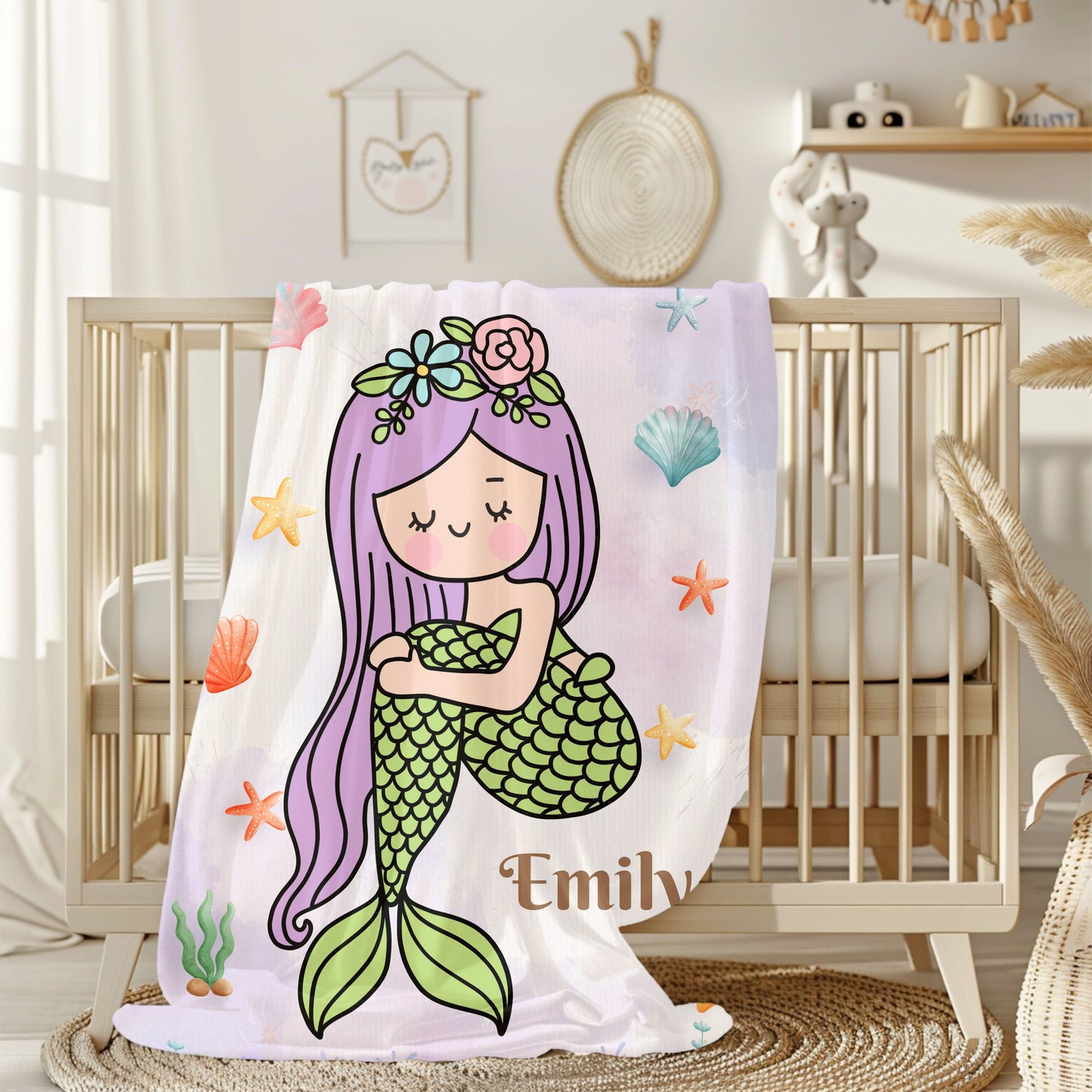 Mermaid Plush Blanket, Kids Throw Blanket, Personalized Blanket, Cozy Home Decor, Gift for Girls