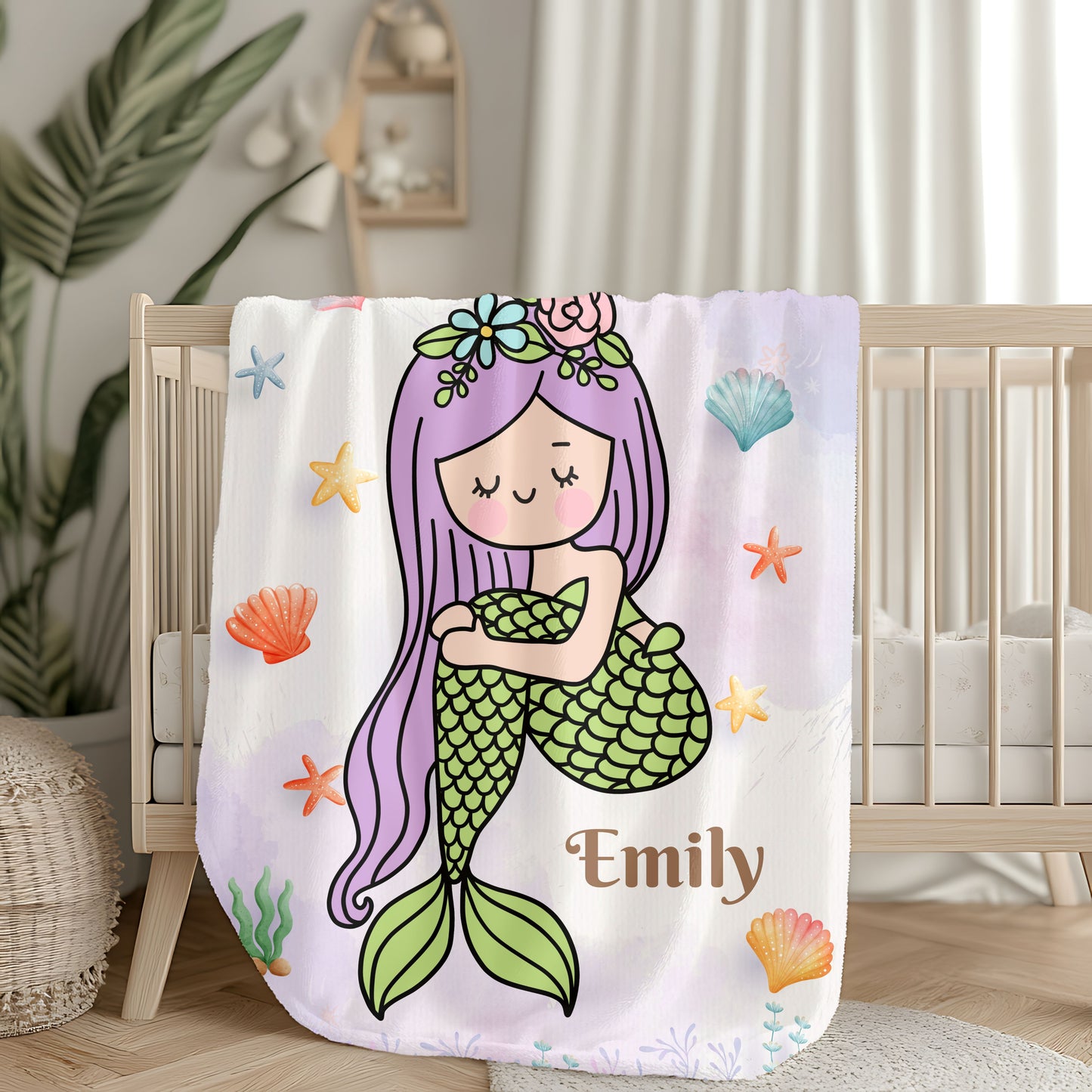 Mermaid Plush Blanket, Kids Throw Blanket, Personalized Blanket, Cozy Home Decor, Gift for Girls