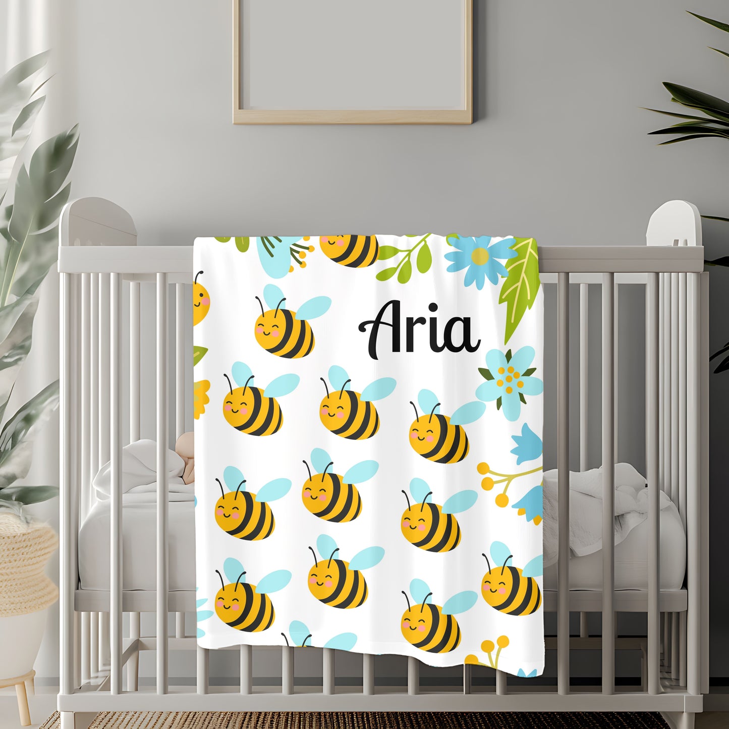 Personalized Bee-Themed Velveteen Plush Blanket, Cozy Throw for Kids, Nursery Decor, Baby Shower Gift, Children's Room