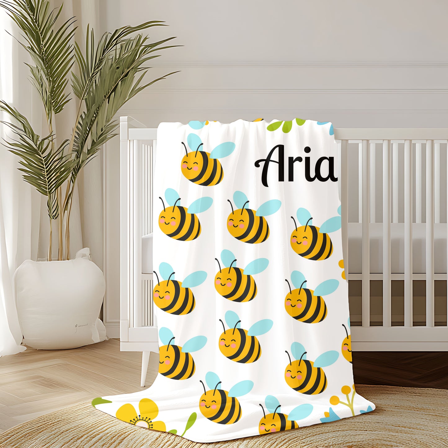 Personalized Bee-Themed Velveteen Plush Blanket, Cozy Throw for Kids, Nursery Decor, Baby Shower Gift, Children's Room