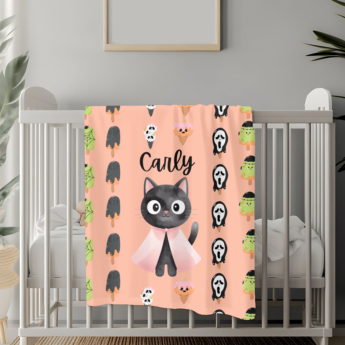 Adorable Personalized Cat Plush Blanket for Kids, Cozy Halloween Blanket, Cute Gift for Cat Lovers, Child's Room Decor, Fleece Throw