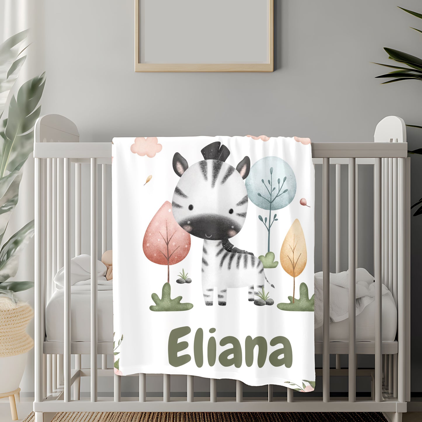 Personalized Zebra Plush Blanket for Babies, Nursery Decor, Baby Shower Gift, Soft Baby Blanket, Custom Name Blanket