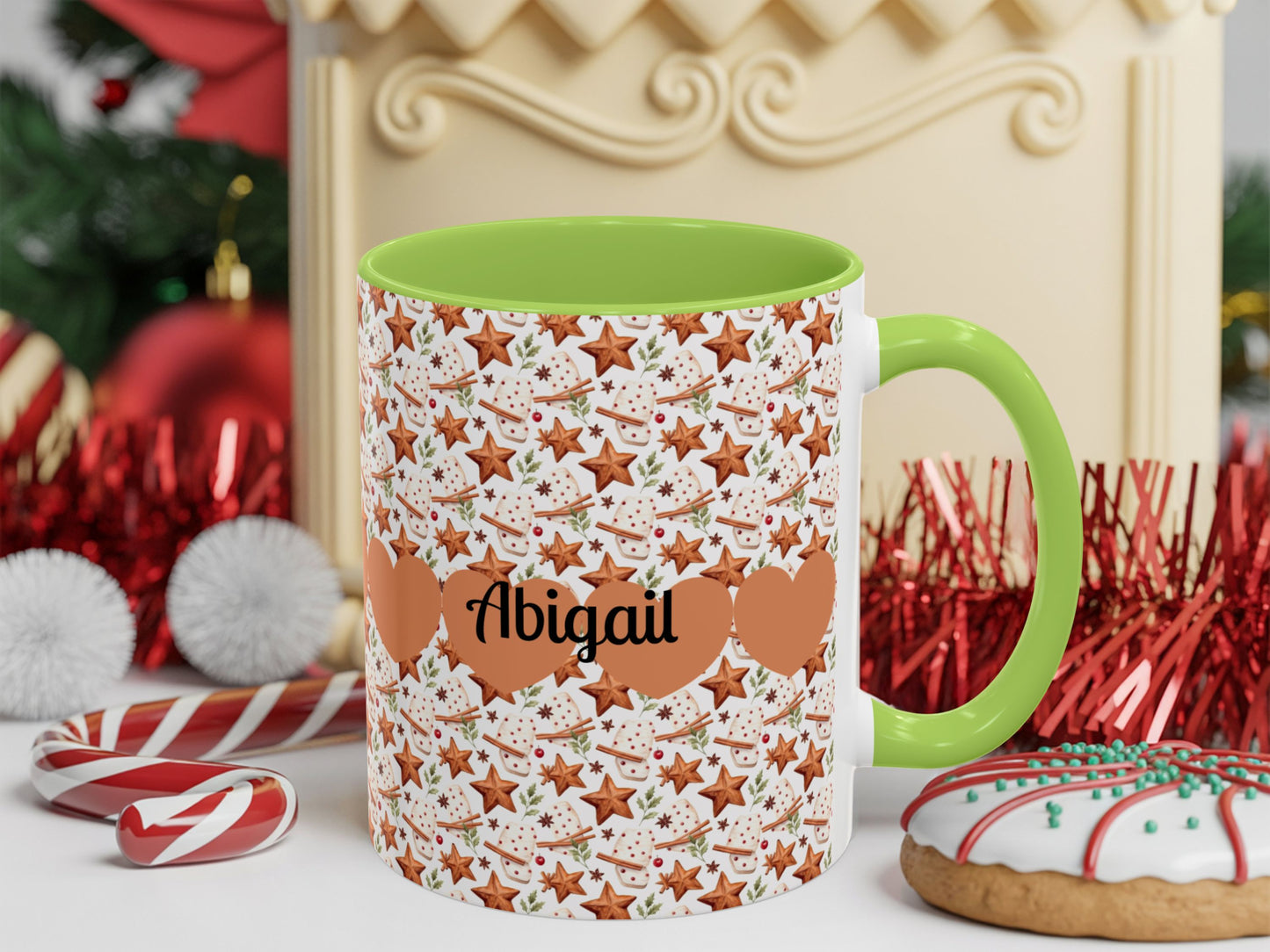 Personalized Accent Coffee Mug - Custom Gift, Floral Design, Heart Motif, Perfect for Birthdays, Anniversaries, Holidays