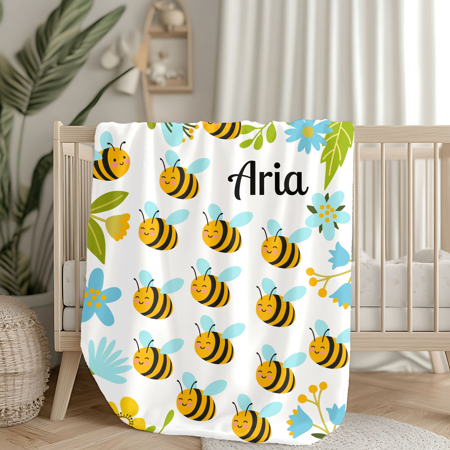 Personalized Bee-Themed Velveteen Plush Blanket, Cozy Throw for Kids, Nursery Decor, Baby Shower Gift, Children's Room