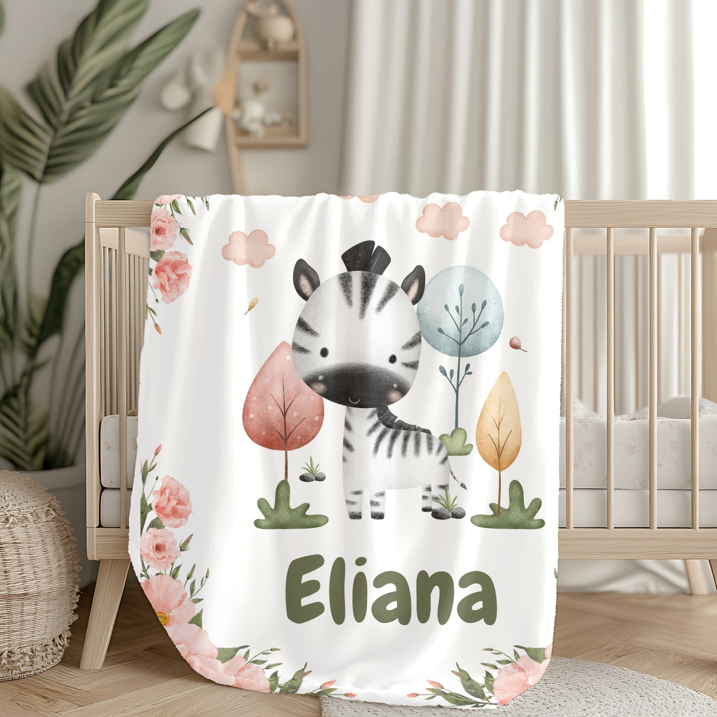 Personalized Zebra Plush Blanket for Babies, Nursery Decor, Baby Shower Gift, Soft Baby Blanket, Custom Name Blanket