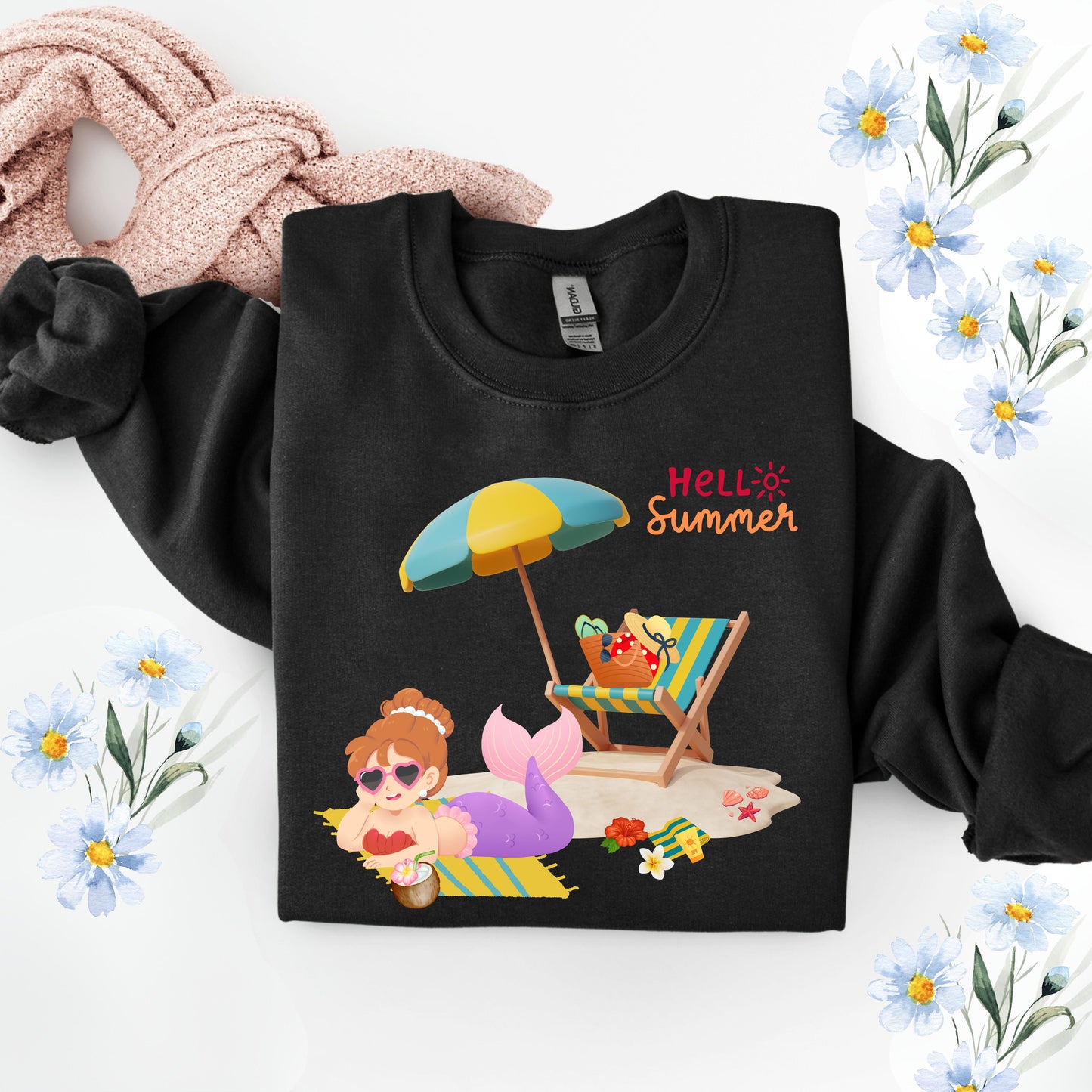 Mermaid lounging on a beach towel Unisex Garment-Dyed Sweatshirt