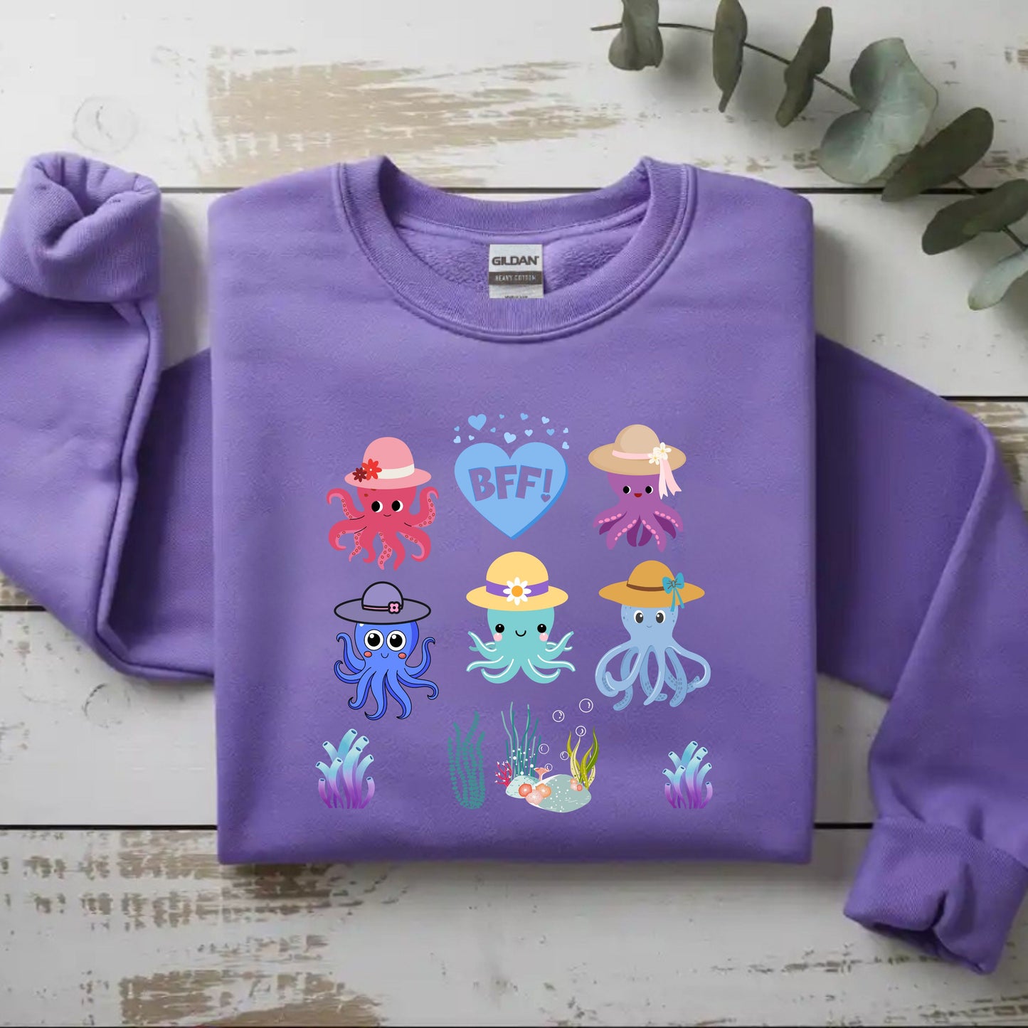 Cute Octopus BFF Sweatshirt, Gift for Friends, Ocean Lover Apparel, Matching Outfits, Cozy Crewneck for Celebrations