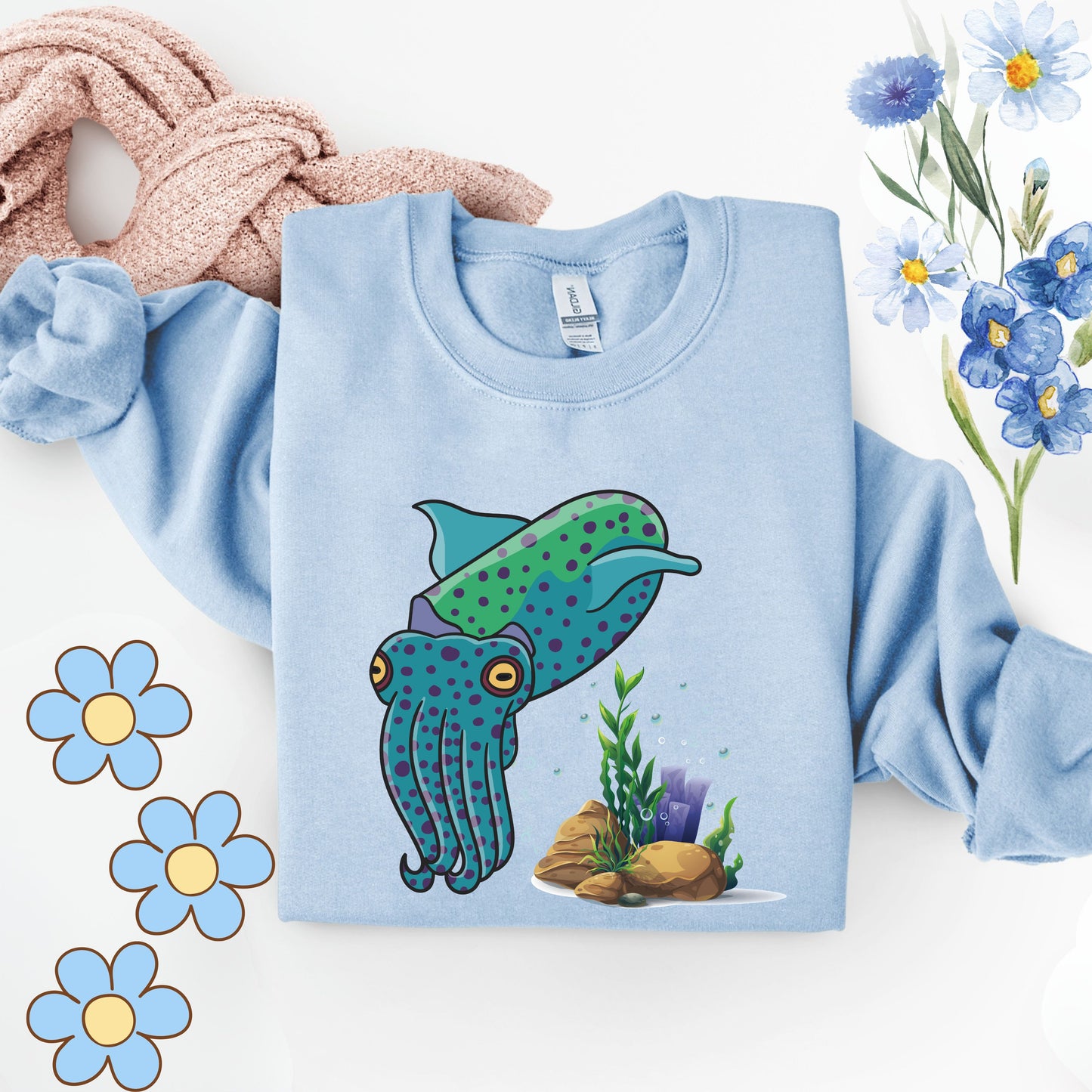 Cute with marine habitat coral and bubbles Unisex Garment-Dyed Sweatshirt