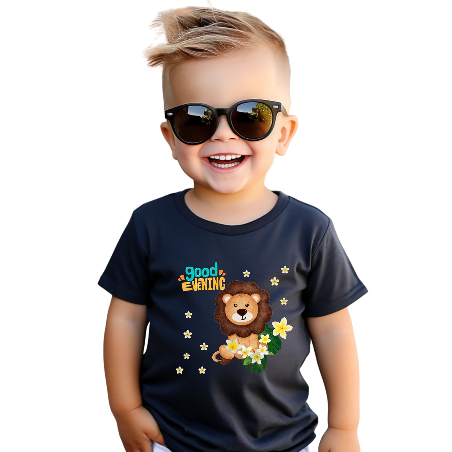 Toddler Lion Graphic Tee - Cute Short Sleeve T-Shirt for Kids, Fun Toddler Gift, Birthday, Playtime, Summer Wear, Cartoon Animal Shirt