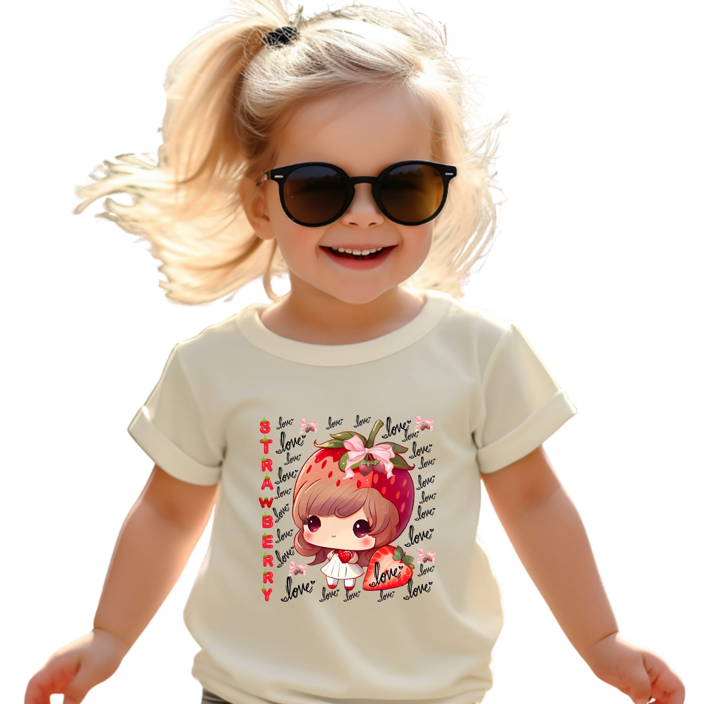 Cute Strawberry Love Toddler Tee, Baby Summer Shirt, Kids Gift, Fruit Graphic Tee, Toddler Outfit, Birthday Gift